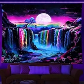cheap Blacklight Tapestries-Blacklight Tapestry UV Reactive Glow in the Dark Glow Party Psychedelic Trippy Misty Colorful Waterfall Hanging Tapestry Wall Art Mural for Living Room Bedroom