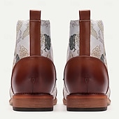 baratos Botas de cano curto-botas masculinas vintage com estampa de guindaste e cadarço – botas de cano curto em couro sintético e tecido jacquard com estilo retrô para uso casual