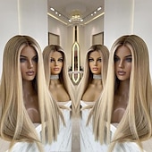 baratos Perucas de seda frontais de cabelo natural-Cabelo humano remy 13x4 Lace Front Peruca Parte do meio Cabelo Brasileiro Liso Seda Multi Cores Peruca 130% 150% Densidade do Cabelo com o cabelo do bebê Cabelo com Luzes / Reflexos Riscas Naturais