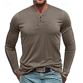 preiswerte Lässiges Henley-T-Shirt-Herren T-Shirt mit Knöpfen T Shirt Henley Hemd T-Shirt Langarm Henley Frühling &amp; Herbst Einfach Mode Designer Basic Urlaub Straße Ausgehen Meerblau Wein Blau Top T-Shirt für Herren