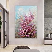 preiswerte Blumen-/Botanische Gemälde-handgemachtes großes 3D-Blumenölgemälde auf Leinwand, handgemaltes weißes Kirschblütengemälde, großes Wandkunstgemälde, handgemachtes Palettenmessergemälde, strukturiertes Acrylgemälde,