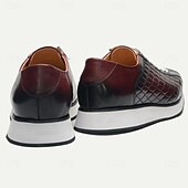cheap Premium Leather Sneakers-Men&#039;s Quilted Cowhide Leather Lace-Up Sneakers with Red and Black Gradient Design - Stylish Casual Shoes for Everyday Wear