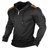 economico magliette di base-Per uomo Maglietta con Zip a Quarti Maglietta Camicia a Maniche Lunghe Manica Lunga Con Cappuccio Estate Patchwork Quotidiano Casual Stile da Strada Cerniera All&#039;aperto Streetwear Casual Nero Blu