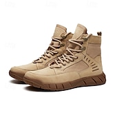 baratos Botas de combate-Homens Botas Botas de trabalho Couro Lona Confortável Antiderrapante Com Cadarço Amêndoa Cáqui