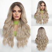 economico Parrucche lace sintetiche-Parrucca in pizzo sintetico Ondulato naturale Stile 26 pollice Biondo Parte di mezzo Cucita a U Parrucca Per donna Parrucca Oro chiaro
