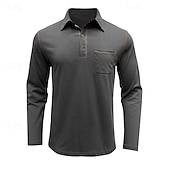 preiswerte Klassisches Poloshirt für Herren-Herren Golfhemd Golfpolo Arbeit Casual Kargen Langarm Basic Modern Farbblock Patchwork Taste Frühling &amp; Herbst Regular Fit Wein Schwarz Armeegrün Königliches Blau Dunkelgrau Braun Golfhemd