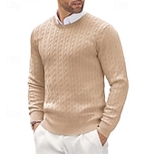 cheap Men&#039;s Pullover Sweater-Men&#039;s Irish Pullover Sweater Jumper Knit Sweater Ribbed Cable Knit Regular Tops Knitted Plain Crew Neck Fashion Basic Vacation Daily Wear Clothing Apparel Fall &amp; Winter Black