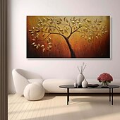preiswerte Blumen-/Botanische Gemälde-3D-Ölgemälde mit goldener Struktur, handgefertigtes goldenes Baum-Ölgemälde auf Leinwand, großes strukturiertes goldgelbes Baum-Ölgemälde, Lebensbaum-Gemälde, Wandkunst, individuelles trendiges