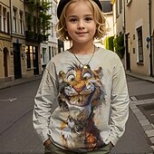Girls' 3D Graphic Animal Cartoon T shirt Tee Long Sleeve Spring Fall Fashion Basic Kids 4-12 Years Crew Neck Outdoor Casual Daily Regular Fit3