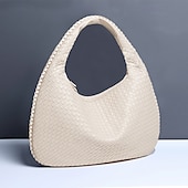 billige Vesker og totes-vevd hobo-veske i kunstskinn for kvinner – elegant burgunder-skulderveske for hverdagsbruk og uformelle utflukter