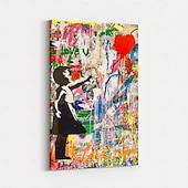 cheap People Paintings-Banksy Style Astronaut oil painting Pop Art Graffiti art Oil Painting 100% HandMade street art Oil Painting Astronaut pop art Oil Painting