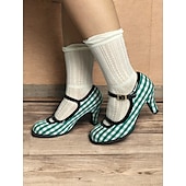 preiswerte 1950er Jahre-Damen Absätze Retro Mary Jane Arbeit Täglich Plaid Farbblock Schnalle Stöckelabsatz Runde Zehe Elegant Vintage PU Stoff Schnalle Schwarz / weiss Weiß und Grün Rot