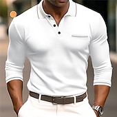 cheap Men&#039;s Classic Polo-Men&#039;s Polo Shirt Button Up Polos Casual Holiday Lapel Long Sleeve Fashion Basic Color Block Patchwork Summer Regular Fit Navy-blue Dark Grey White Burgundy Grey Polo Shirt