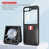 economico Cover Samsung-telefono Custodia Per Samsung Galaxy Z Flip 6 Z Flip 5 Copertura Posteriore con Proteggi Schermo Slot per Carte Resistente agli urti Retrò PC Pelle PU