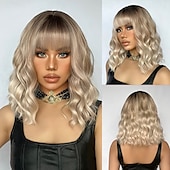 billige Syntetiske trendy parykker-Cosplay Kostyme Parykk Krøllet Spretne krøller Bobfrisyre Rett pannelugg Med lugg Parykk 14 tommer (ca. 36cm) Lys Gylden Syntetisk hår Dame Elastisk Bedårende Bekvem Blond