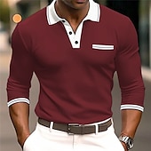 cheap Men&#039;s Classic Polo-Men&#039;s Polo Shirt Button Up Polos Casual Holiday Lapel Long Sleeve Fashion Basic Color Block Patchwork Summer Regular Fit Navy-blue Dark Grey White Burgundy Grey Polo Shirt