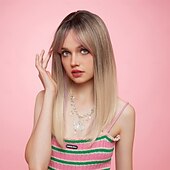 baratos Perucas Sintéticas sem Touca-Perucas sintéticas Uniformes Trajes de carreira Princesa Encaracolado Ondulado Parte do meio Corte em Camadas Fabrico à Máquina Peruca 22 polegadas Marron / Branco Cabelo Sintético Mulheres Fantasias