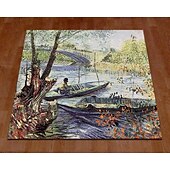 billige Jacquard vevde gobeliner-jacquardvevd billedvev gobelin aubusson veggteppet veggheng fiske om våren vevstol bomullsvev stue soveromsdekorasjon (uten pinne og dusker)