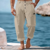 economico Vacanza-Per uomo Pantaloni di lino Pantaloni Pantaloni estivi Tasca frontale Gamba dritta Liscio Comfort Traspirante Lunghezza intera Informale Giornaliero Per eventi Di tendenza Essenziale Bianco Blu Media