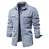 cheap Men&#039;s  Overshirts-100% Cotton Denim Shirts Men Casual Solid Color Thick Long Sleeve Shirt for Men Spring High Quality Jeans Male Shirt