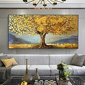 cheap Floral/Botanical Paintings-Mintura Handmade 3D Golden Tower Tree Landscape Oil Paintings On Canvas Wall Art Decoration Modern Abstract Picture For Home Decor Rolled Frameless Unstretched Painting