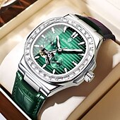 economico Orologi meccanici-Orologio meccanico BINBOND da uomo Orologio da polso automatico creativo di moda business con calendario luminoso impermeabile in acciaio e pelle