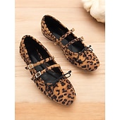 economico Ballerine da donna-eleganti ballerine da donna con stampa leopardata: design elegante con cinturini con dettagli allacciati, perfette per outfit casual e look alla moda