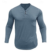 preiswerte Lässiges Henley-T-Shirt-Herren T-Shirt mit Knöpfen T Shirt Henley Hemd T-Shirt Langarm Henley Frühling &amp; Herbst Einfach Mode Designer Basic Urlaub Straße Ausgehen Meerblau Wein Blau Top T-Shirt für Herren