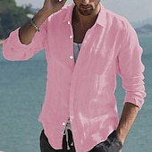 economico Vacanza-Per uomo Camicia camicia di lino Camicia estiva Abbigliamento mare Camicia con bottoni Tinta unica Da mare Curise Nero Bianco Rosa Blu marino Manica lunga Colletto Primavera estate Abbigliamento