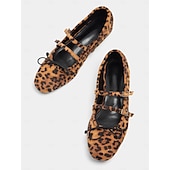 economico Ballerine da donna-eleganti ballerine da donna con stampa leopardata: design elegante con cinturini con dettagli allacciati, perfette per outfit casual e look alla moda