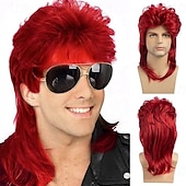 cheap Historical Wigs-Mullet Wigs for Men, 80S Long Hair Curly Wig 70S Curly Disco Punk Rock Ginger Wig for Carnival Cosplay Party