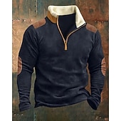 זול סווטשירטים בסיסיים-בגדי ריקוד גברים טרנינג סווטשירט עם רבע רוכסן כחול נייבי חצי רוכסן קולור בלוק טלאים כיס ספורט וחוץ יומי חגים פוליאסטר וינטאג&#039; יום יומי צמר דק סתיו חורף ביגוד קפוצ&#039;ונים חולצות טריקו שרוול ארוך