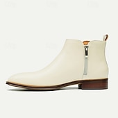 cheap Premium Leather Boots-Men&#039;s Premium Cowhide White Chelsea Boots – Minimalist Design, Business Casual Leather Ankle Boots