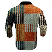 billige Color Block Polo for menn-Herre Ruter Golf skjorte Langermet Poloskjorter Skjorter med krage Årgang Fritid Ferieklær Formell klær Festivalklær Knapper 3D-utskrift Vår Høst Vinter Brun