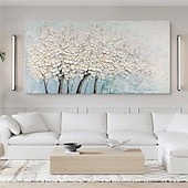 preiswerte Blumen-/Botanische Gemälde-handgemachtes großes 3D-Blumenölgemälde auf Leinwand, handgemaltes weißes Kirschblütengemälde, großes Wandkunstgemälde, handgemachtes Palettenmessergemälde, strukturiertes Acrylgemälde,