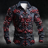 voordelige Overhemden met print voor heren-Halloween Voor heren Overhemd met knopen Lange mouw Donkere Feestavondkleding Herfst Lente zomer Overhemdkraag Dichtknopen 3D-afdrukken Rood blauw Paars Groen