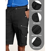 cheap Classic-Men&#039;s Cargo Shorts Shorts Linen Shorts Summer Shorts Beach Shorts Drawstring Elastic Waist Multi Pocket Plain Knee Length Outdoor Casual Daily Vacation Casual Black White Inelastic