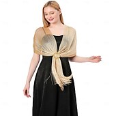 cheap Wedding Guest Wraps-Gold And Silver Silk Shawl With Buckle, Bride And Bridesmaid Group, Dance Party, Wedding Dress, Evening Gown, Shawl For Women