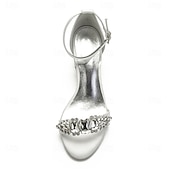 abordables Semi-formel-sandales de mariage à talon carré ornées de strass blancs et bleus pour femmes avec bride à la cheville - chaussures de mariée et de soirée élégantes et confortables à talon bas