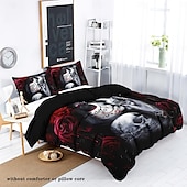 cheap Duvet Cover Sets-Gothic Cool Skull Floral Print 3-Piece Duvet Cover Set Bedding Set - Unique and Artistic Design - Includes Duvet Cover and Pillowcases - Soft and Durable Fabric - Perfect for Adding an Edgy Touch to Your Bedroom Decor