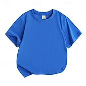 cheap Tees &amp; Shirts-Unisex Boys Girls&#039; 3D Solid Color Tee Short Sleeve Summer Spring Fashion Basic Kids 4-12 Years Crew Neck Outdoor Casual Daily Regular Fit