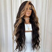 cheap Human Hair Lace Front Wigs-Remy Human Hair 13x4 Lace Front Wig Free Part Brazilian Hair Wavy Multi-color Wig 130% 150% Density with Baby Hair Highlighted / Balayage Hair Pre-Plucked For Women Long Human Hair Lace Wig
