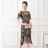 billige Antrekk-Retro / vintage De livlige 20-årene 1920-tallet Flapper kjole Cosplay kostyme Drakter Den store Gatsby Bryllupsgjest Paljetter Dusk Dame Jul Halloween Karneval Halloween Fest / aften