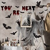baratos Decoração de Parede-decalques de parede de morcego fantasma branco de esqueleto assustador com texto em inglês decorações de terror autoadesivas