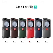 economico Cover Samsung-telefono Custodia Per Samsung Galaxy Z Flip 6 Z Flip 5 Copertura Posteriore con Proteggi Schermo Slot per Carte Resistente agli urti Retrò PC Pelle PU