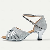 preiswerte Lateinamerikanische Schuhe-silberne Glitzer-Tanzschuhe für Damen mit überkreuzten Riemen und offener Zehenpartie – ideal für Gesellschafts- und lateinamerikanische Tänze