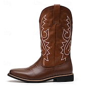 levne Cowboy &amp; Western Boots-pánské klasické hnědé westernové kovbojské boty – odolná kůže s detailní výšivkou pro outdoorové i běžné nošení