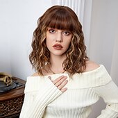 levne Syntetické trendy paruky-Cosplay kostýmní paruka Bouncy Curl Střih Bob Elegantní ofina S ofinou Paruka 14&quot; Tmavěhnědá Umělé vlasy Dámské Elastický Rozkošný Pohodlné Tmavě hnědá