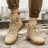 baratos Botas de combate-Homens Botas Botas de trabalho Couro Lona Confortável Antiderrapante Com Cadarço Amêndoa Cáqui