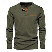 preiswerte Lässiges Henley-T-Shirt-Herren T-Shirt mit Knöpfen T Shirt Cordhemd Henley Hemd Langarm Henley Frühling &amp; Herbst Einfach Mode Designer Basic Urlaub Straße Ausgehen Schwarz Wein Braun Top T-Shirt für Herren